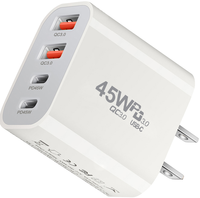 Chargeur mural 40W à 2 ports Type-C, chargeur USB pour ordinateur portable 45W avec charge rapide QC3.0 PD3.0, protection OVP/OTP pour appareils mobiles