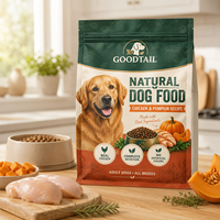 Sachet d'emballage alimentaire laminé mat personnalisé à fond carré refermable pour aliments secs pour chiens, recette poulet, scellage huit côtés