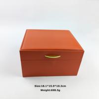 Boîte à bijoux rectangulaire élégante en cuir orange avec miroir carré, organiseur de bijoux à compartiments, cadeaux de mariage, emballage cadeau de luxe