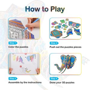 <span class=keywords><strong>Puzzle</strong></span> de coloriage <span class=keywords><strong>3D</strong></span>, ensemble de <span class=keywords><strong>puzzle</strong></span> de peinture créative DIY avec 10 stylos de coloriage, cadeau d'artisanat artistique amusant pour les enfants - Éléphant - Product Image 3