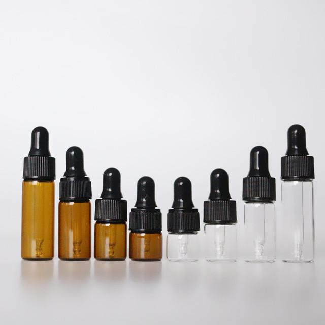 Mini Essential Oil Sample Vial Glass Bottles 1ml 2ml 3ml 4ml 5ml Small Glass Bottle with Dropper Cap/Tamper-proof Cap