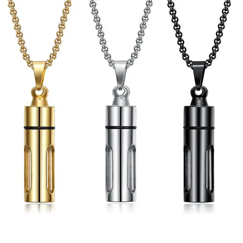 SSN148 clair Tube collier cendres urne cylindre conteneur flacon bouteille pendentif colliers en acier inoxydable ouvrable parfum collier