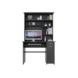 Scrivania per Computer in Rovere Affumicato con Mobile Superiore, 2 Cassetti e 7 Ripiani, Arredamento per Ufficio e Home Office - Product Image 1