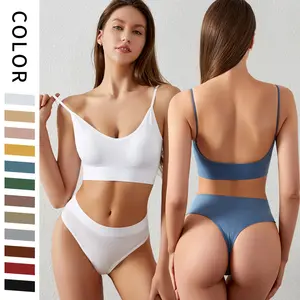 Conjunto de sujetador sin costuras para mujer, ropa interior Sexy, Bralette, lencería suave, Top corto sin mangas, 2 uds., 2022