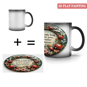 Frosted Black 11oz <b>Ceramic</b> Mug Heat Activated <b>Cup</b> With Ladybug Design And Inspirational Quote - Product Image 4