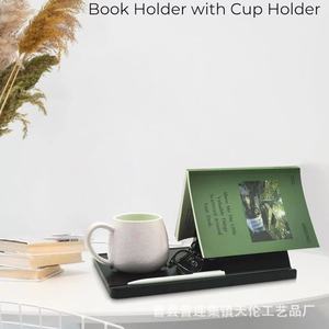 Wooden triangular <b>bookshelf</b> with cup holder, wooden triangular bookmark tabletop, wooden reading shelf, wooden page rack - Product Image 2