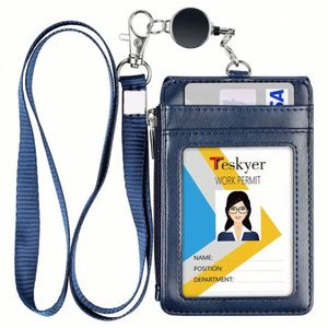 Porte-cartes de travail pliable en cuir avec cordon, porte-badge, porte-carte d'accès au bus, étui de protection pour cartes - Product Image 2