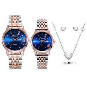 Set Regalo Romantico per San Valentino, 5 Pezzi, Collana, Orecchini, Anello, Orologio al Quarzo per Coppie, Vendita all'Ingrosso - Product Image 3