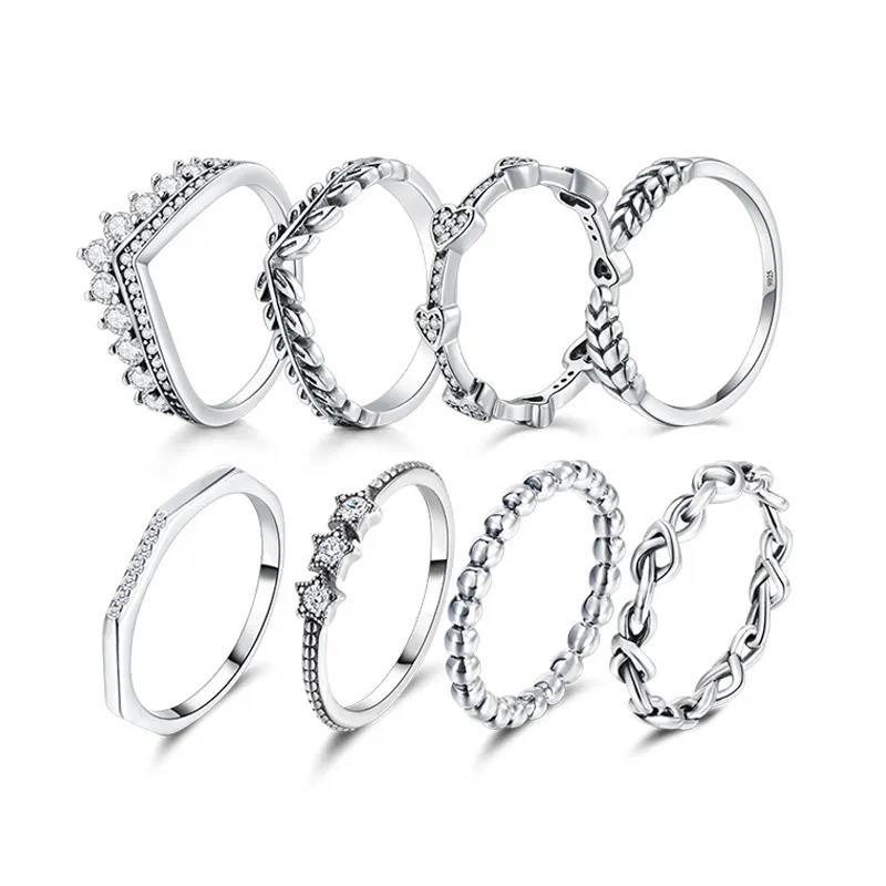 S925 Sterling Silver Light Luxury Simple Diamond Ring Versatile Love Heart Letter Star Crown Ring Manufacturer