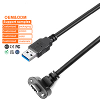 Cable USB 3.0 Tipo C Macho a USB A Macho en Ángulo Recto con Orificios para Montaje en Panel, Cable de Carga Rápida USB C para Dispositivos Industriales