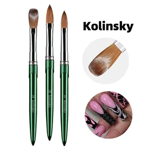Pincel de Uñas Acrílico 100% Kolinsky, Diseño con Mango Metálico Verde, Profesional para Manicura, Buena Calidad para Polvo Acrílico, Talla 2 # -18 # - Product Image 5