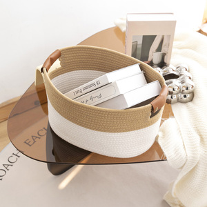 Corde de coton tissé jouet Snack panier bureau panier de rangement poignée en <span class=keywords><strong>cuir</strong></span> panier de rangement panier - Product Image 2