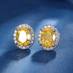 Boucles <span class=keywords><strong>d</strong></span>'oreilles en pierres précieuses ovales en aquamarine de luxe 6*8 MM, diamant à haute teneur en carbone, bijoux fins, vente en gros - Product Image 4