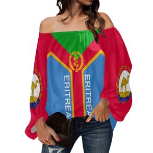 Haute qualité personnalisé érythrée drapeau imprimé épaules dénudées en mousseline de soie chemisier et chemises pour femmes manches ballon séchage rapide confortable haut pour femme - Product Image 3