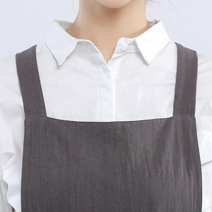 Commercio all'ingrosso personalizzato a buon mercato donne ragazze Vintage pianura cotone lino grembiule lavori di giardinaggio croce indietro vestito scamiciato - Product Image 2