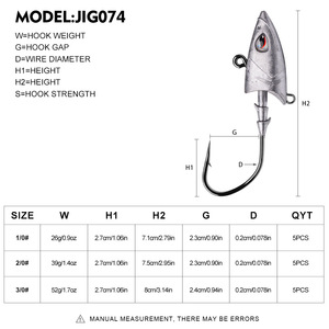 Wildtrek 26g/39g/52g Ami <span class=keywords><strong>da</strong></span> <span class=keywords><strong>Pesca</strong></span> a Testa di Pesce in Metallo con Occhi 3D per Esche Dure in Acqua Dolce e Salata, <span class=keywords><strong>Spigola</strong></span> e Luccio - Product Image 3