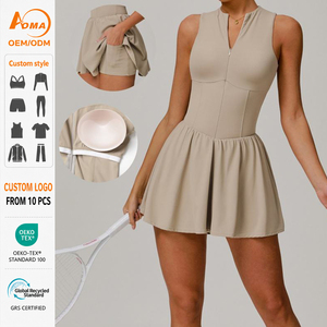 Robe de sport athlétique pour femmes Aoyema avec logo personnalisé, demi-zip, col montant, poche intégrée pour soutien-gorge, short, <span class=keywords><strong>tennis</strong></span>, golf, entraînement - Product Image 1
