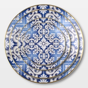 ชุดเครื่องใช้ในครัวจานพอร์ซเลนจานรับประทานอาหารเซรามิกสีขาวสีฟ้าสำหรับงานแต่งงานเครื่องใช้ในครัวตามสั่ง - Product Image 2