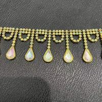 Goldene Strass-Fransenborte, 4 Stile, tropfenförmiger Kristall AB, schillernde, mehrfarbige Perlenquaste für Hochzeitskleider und DIY-Bekleidung