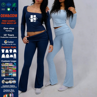 Ensemble de yoga ajusté personnalisé pour femmes, hauts en coton et élasthanne 250g, pantalon évasé, deux pièces, tenue de sport brodée pour la gym