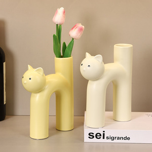 Jarrón de Cerámica con Forma de Gato, Estilo Moderno y Minimalista, Decoración de Escritorio, Pequeño Contenedor para Flores - Product Image 5