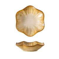 Petite assiette en céramique vintage à glaçure réactive, motif feuille de lotus, personnalisée, pour sauce, collation, décoration d'intérieur