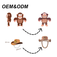 Jouet en peluche en forme de singe avec chapeau de cowboy pour chiens, jouet interactif à mâcher, corde à tirer, peluche qui couine