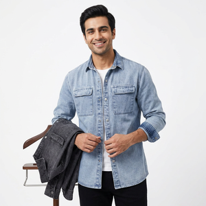 Blue and Black <b>Denim</b> <b>Jacket</b> <b>Men</b> Autumn Fashion Cool Trendy <b>Men's</b> Jean <b>Jackets</b> Casual Coat Outwear OEM Service Customized - Product Image 1