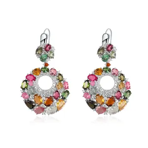 W0448 Abiding Jewelry China Factory Good Plating 925 Sterling Silver Natural Tourmaline Cluster Designs Drop Earrings