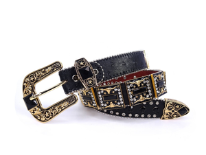 Sabuk berlian imitasi berkilau tren baru sabuk berlian imitasi pria wanita kulit sapi Barat sabuk berlian bertatahkan kristal untuk jins - Product Image 5