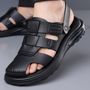 Men's Genuine Leather Flat Sandals Open Toe Rubber Outsole Anti Slip Casual <b>Beach</b> <b>Shoes</b> - Product Image 3