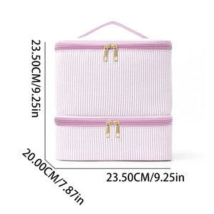 Double Layer Seersucker Zipper <b>Makeup</b> <b>Bag</b> <b>Large</b> Capacity Nail Polish Storage Portable Cosmetic Case Multi-Functional Leopard - Product Image 4