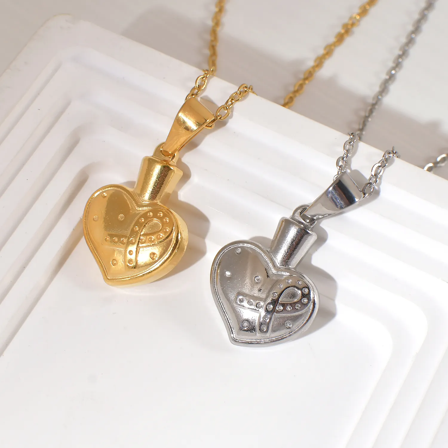 Trendy Cremation Jewelry Urn Necklace Stainless Steel Heart Shape Gem Pendant Necklace Memorial Jewelry