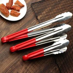 Pinces à steak en acier inoxydable épaissi avec poignées en silicone colorées - Pince alimentaire allongée pour grillades et service - Product Image 5