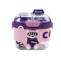 Gobelet réutilisable pour enfants C189, motif ours de dessin animé, bouteille d'eau en plastique pour enfants, écologique, double ouverture pour boire, gobelet d'eau pour enfants