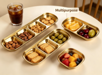Plateau rectangulaire à compartiments en acier inoxydable poli de qualité alimentaire, design coréen, durable, compatible lave-vaisselle, idéal pour les fêtes