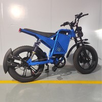 Vélo électrique à pneus larges bleus 20*4.0 pouces, moteur sans balais 500W, 48V16Ah, 7 vitesses, vélo tout-terrain avec suspension hydraulique pour adultes