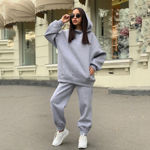 2026 Women's Solid Casual Long Cotton Velvet Sweater Fashionable Hoodie Two-piece Washed Sweatsuit <b>Set</b> - Product Image 1