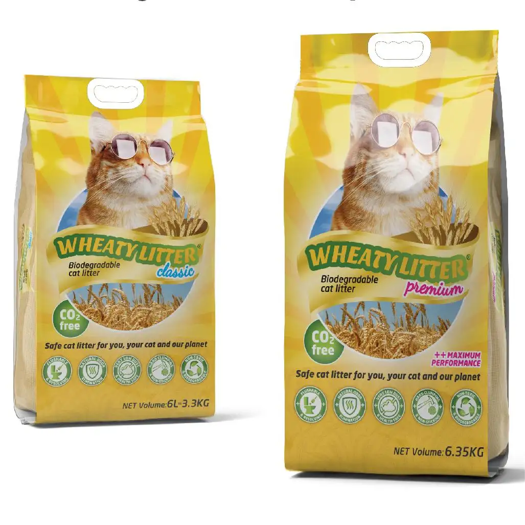 Premium Hard Clumping Wheat Cat Litter Flushed Recyclable Natural Material Eco-Friendly Factory Price for Pet Waste Disposal