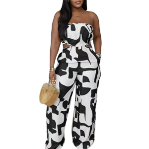 Combinaison élégante sans manches à imprimé ajouré et jambes larges pour femme – Tendance - Product Image 5