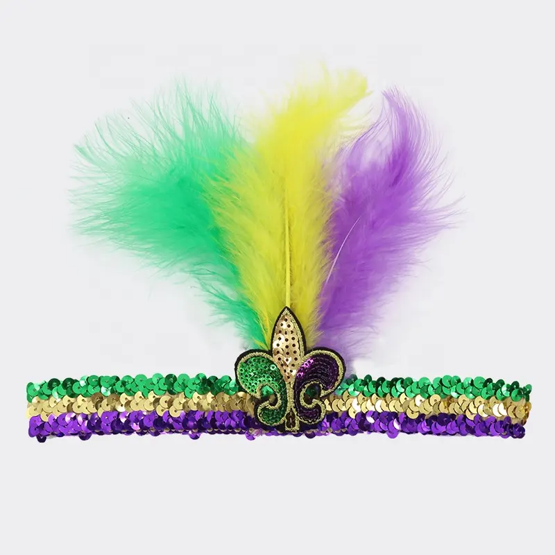 Mardi Gras Nieuwe Pailletten Hoofdband Geel Groen Paars Veer Hoofdtooi Indiase Hoofdtooi