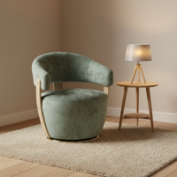 Fauteuil pivotant en bois courbé moderne et élégant avec coussin rembourré en éponge haute résilience et revêtement en tissu durable