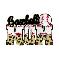 Patchs brodés pour maman de joueur de baseball, lettres en chenille scintillantes, appliques thermocollantes à sequins léopard pour veste, vente en gros