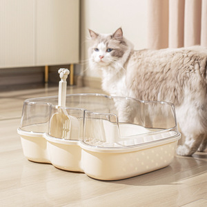 Transparent Semi-Enclosed <b>Cat</b> Litter <b>Box</b> With Scoop Large Size Splash Proof For <b>Cats</b> - Product Image 2