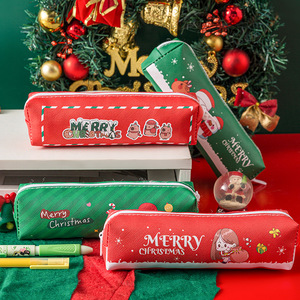 Estuche de lápices con dibujos navideños, bolsa de papelería con cremallera de PU de gran capacidad para regalo de niños - Product Image 3