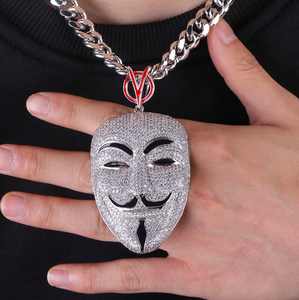 de diamante de plata grande v de vendetta máscara hombre plomo cz avatar colgante collar - Product Image 4