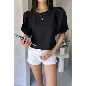 เสื้อเชิ้ตผ้าป๊อปลินแขนแตงโมประดับโบว์ด้านหลังสำหรับผู้หญิง สีขาว ลำลอง เป็นมิตรกับสิ่งแวดล้อม เหมาะสำหรับใส่ทุกวัน - Product Image 1