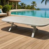 Table de repas extensible rectangulaire moderne en aluminium pour extérieur avec plateau en verre sablé pour cour, hôtel et villa