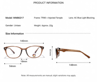 Lunettes à monture optique carrée de 54 mm avec verres photochromiques et filtre anti-lumière bleue pour la vente en gros