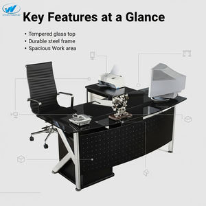 Mesa de Escritório de Luxo em Vidro em Forma de L, Design Moderno Ergonômico com Pernas de Metal para Escritório - Product Image 3